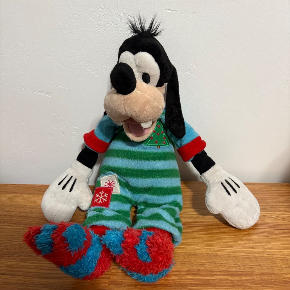 Disney Goofy Plush Holiday Pajamas 16" Teal Green Stripe Good‎ Condition